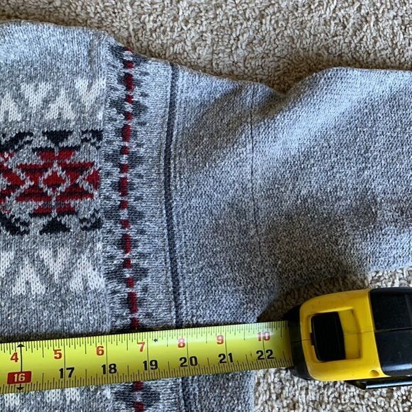 Sweater Fair Isle Chaps Ralph Lauren Women’s Medium Gray Red Vintage - Picture 5 of 7